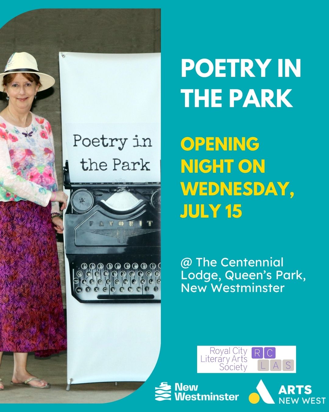 Poetry in the Park 2026 opening-night poster featuring Jude Neale